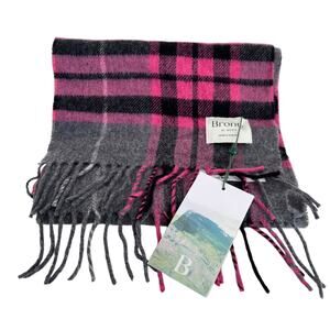 Bronte 100% Merino Wool Plaid Westminster Scarf In Gray Pink size OS
